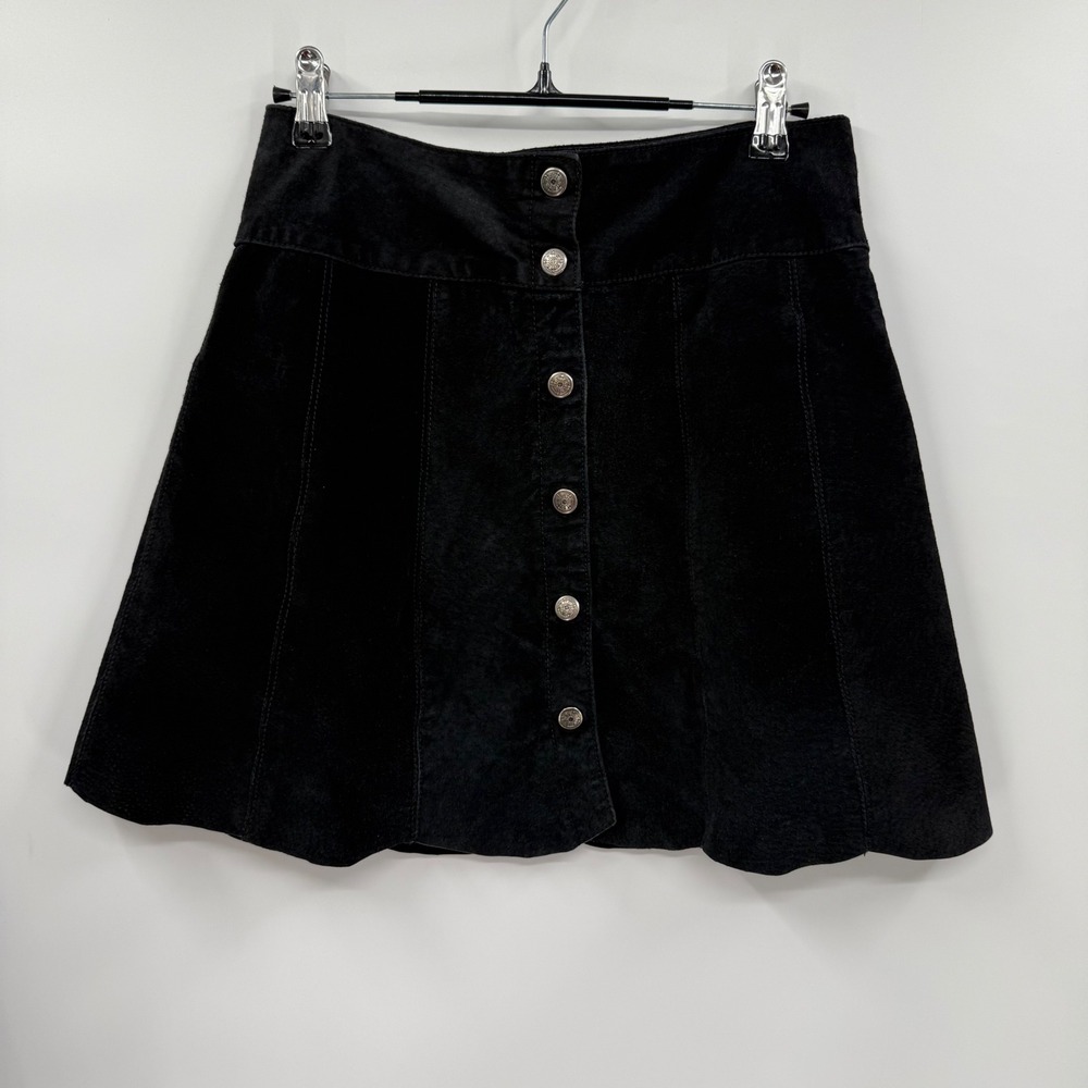 Joujou 7/8 Mini Skirt Womens Black Genuine Suede Leather Button Front Panelled